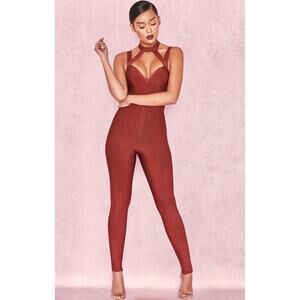 House of CB Cypresa Rust Lurex Collar Strap Jumpsuit Women’s Size XS